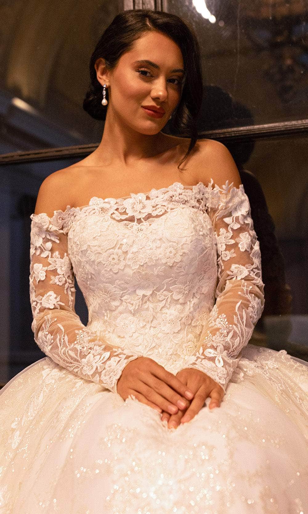 Rachel Allan RB3224 - Off Shoulder Floral Lace Wedding Ballgown Wedding Dresses