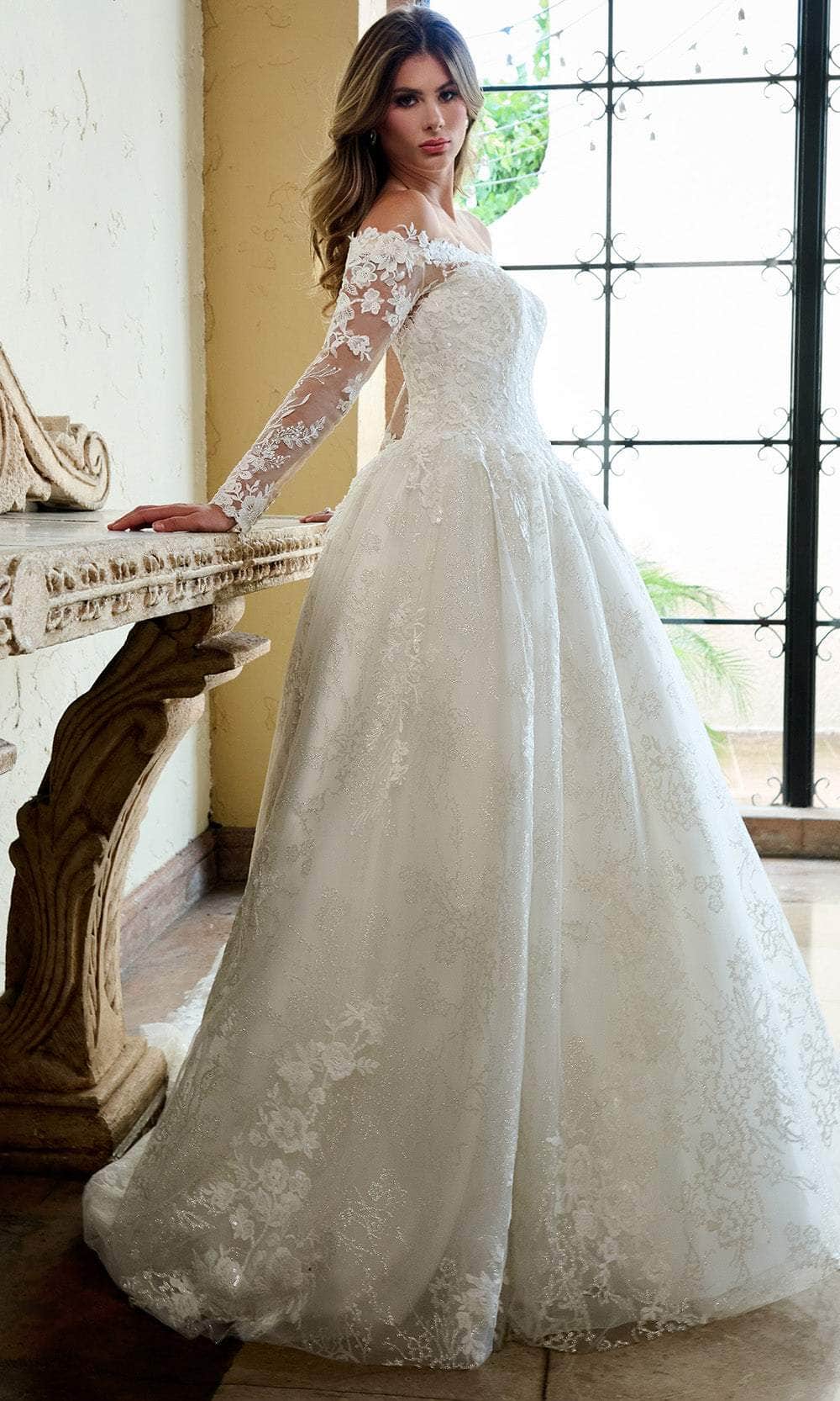 Rachel Allan RB3224 - Off Shoulder Floral Lace Wedding Ballgown Wedding Dresses