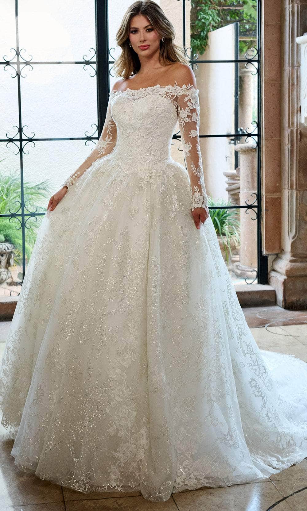 Rachel Allan RB3224 - Off Shoulder Floral Lace Wedding Ballgown Wedding Dresses