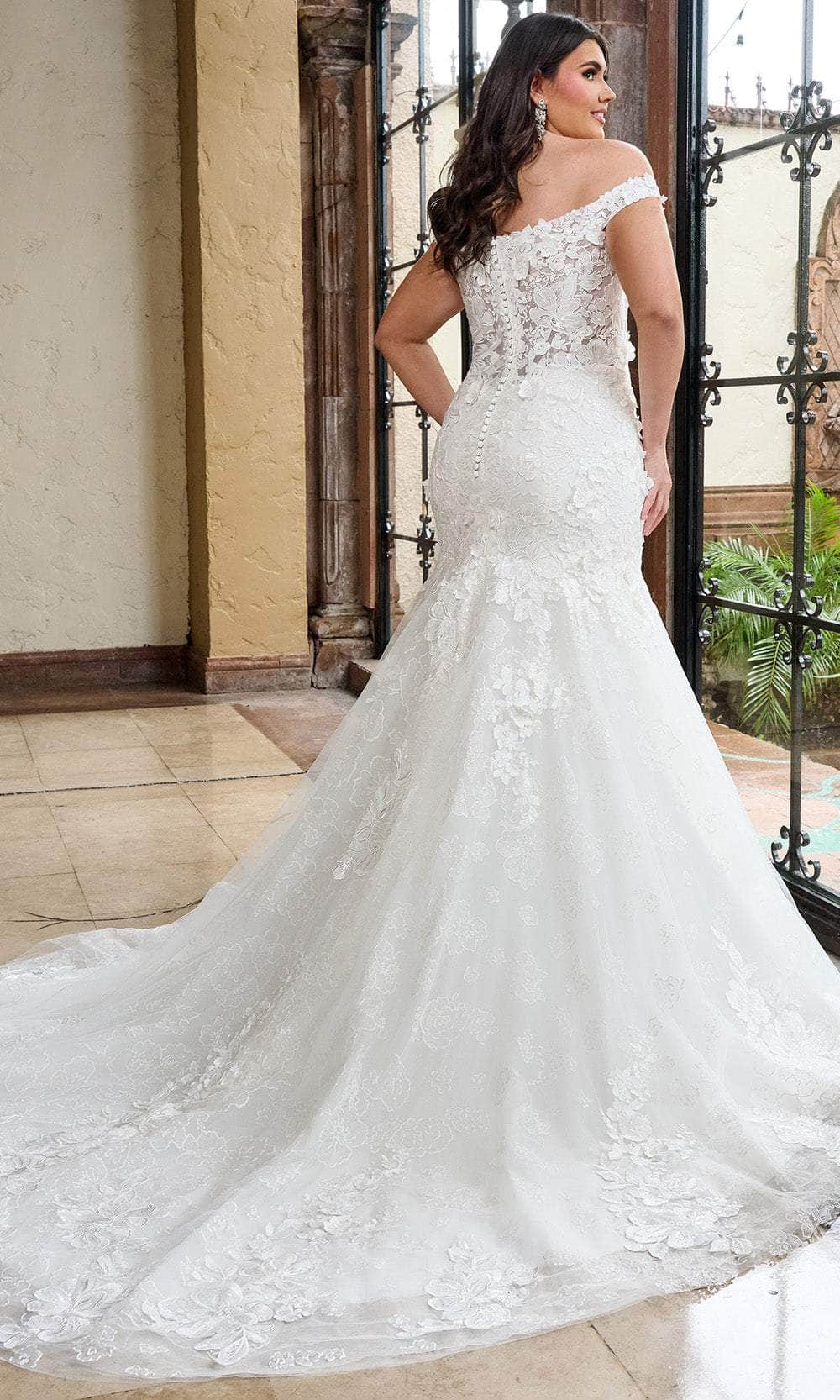 Rachel Allan RB5082 - Off-Shoulder Floral Lace Mermaid Gown Wedding Dresses