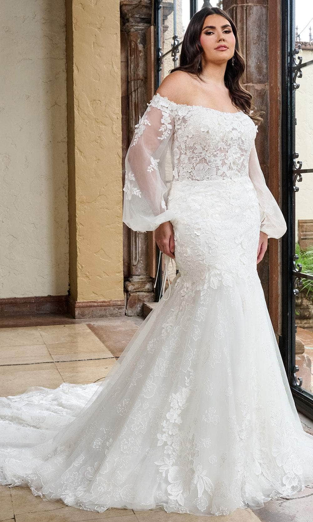 Rachel Allan RB5082 - Off-Shoulder Floral Lace Mermaid Gown Wedding Dresses