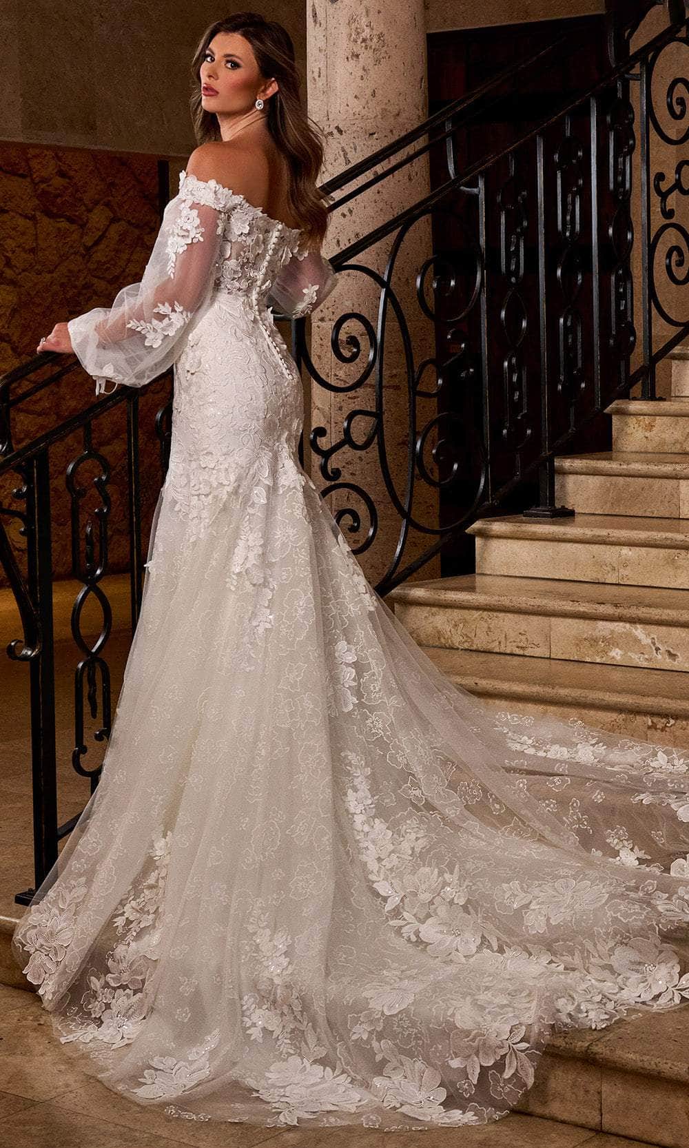 Rachel Allan RB5082 - Off-Shoulder Floral Lace Mermaid Gown Wedding Dresses