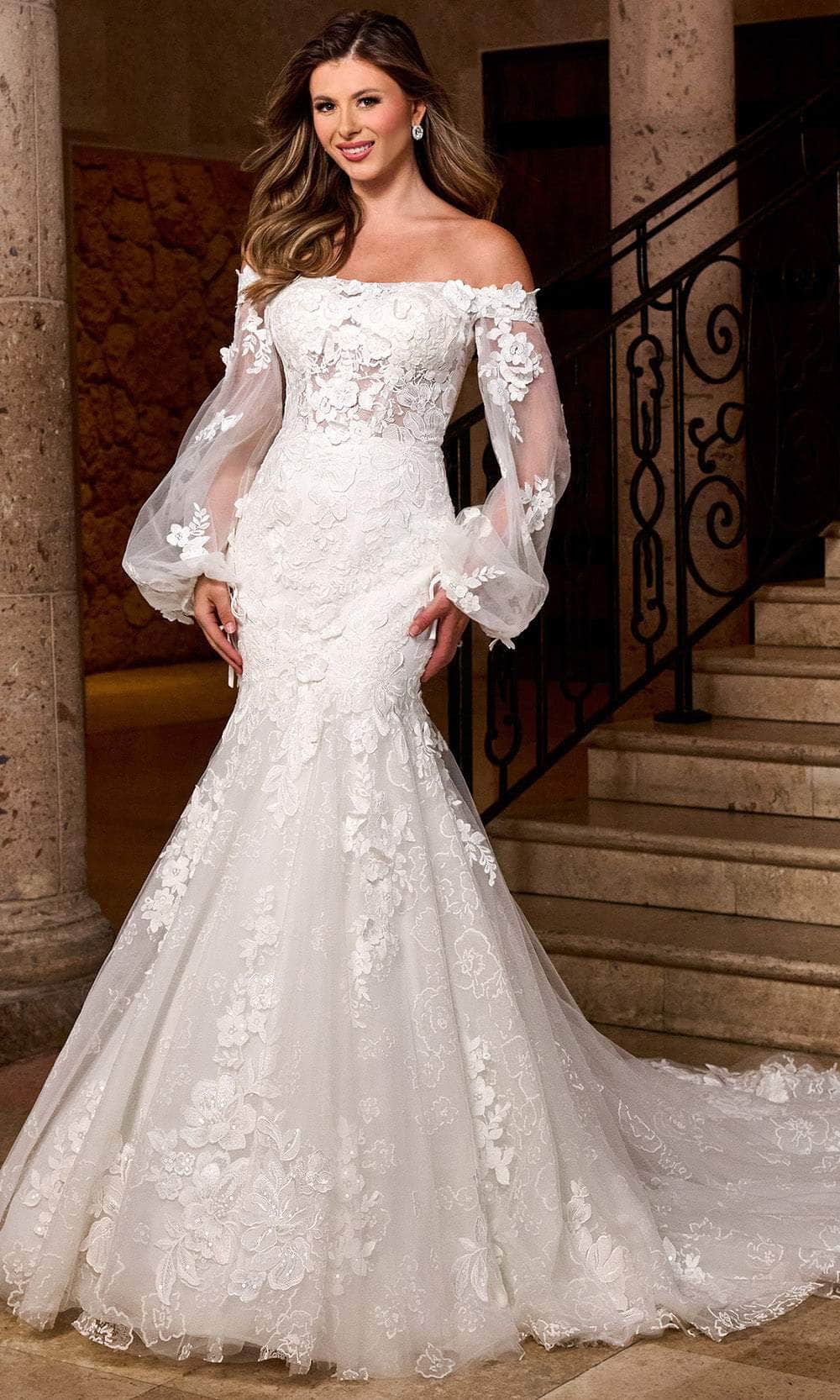 Rachel Allan RB5082 - Off-Shoulder Floral Lace Mermaid Gown Wedding Dresses
