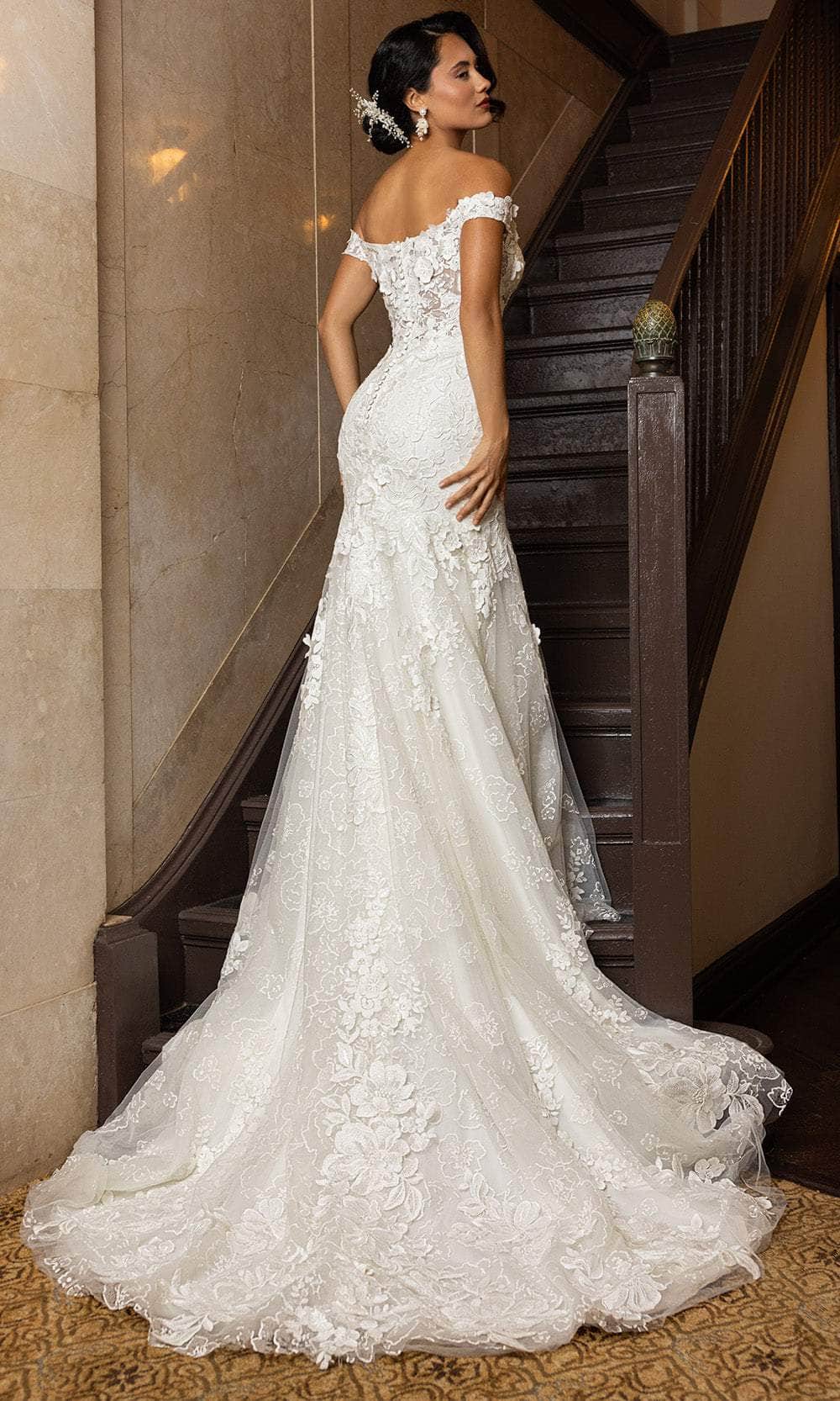 Rachel Allan RB5082 - Off-Shoulder Floral Lace Mermaid Gown Wedding Dresses