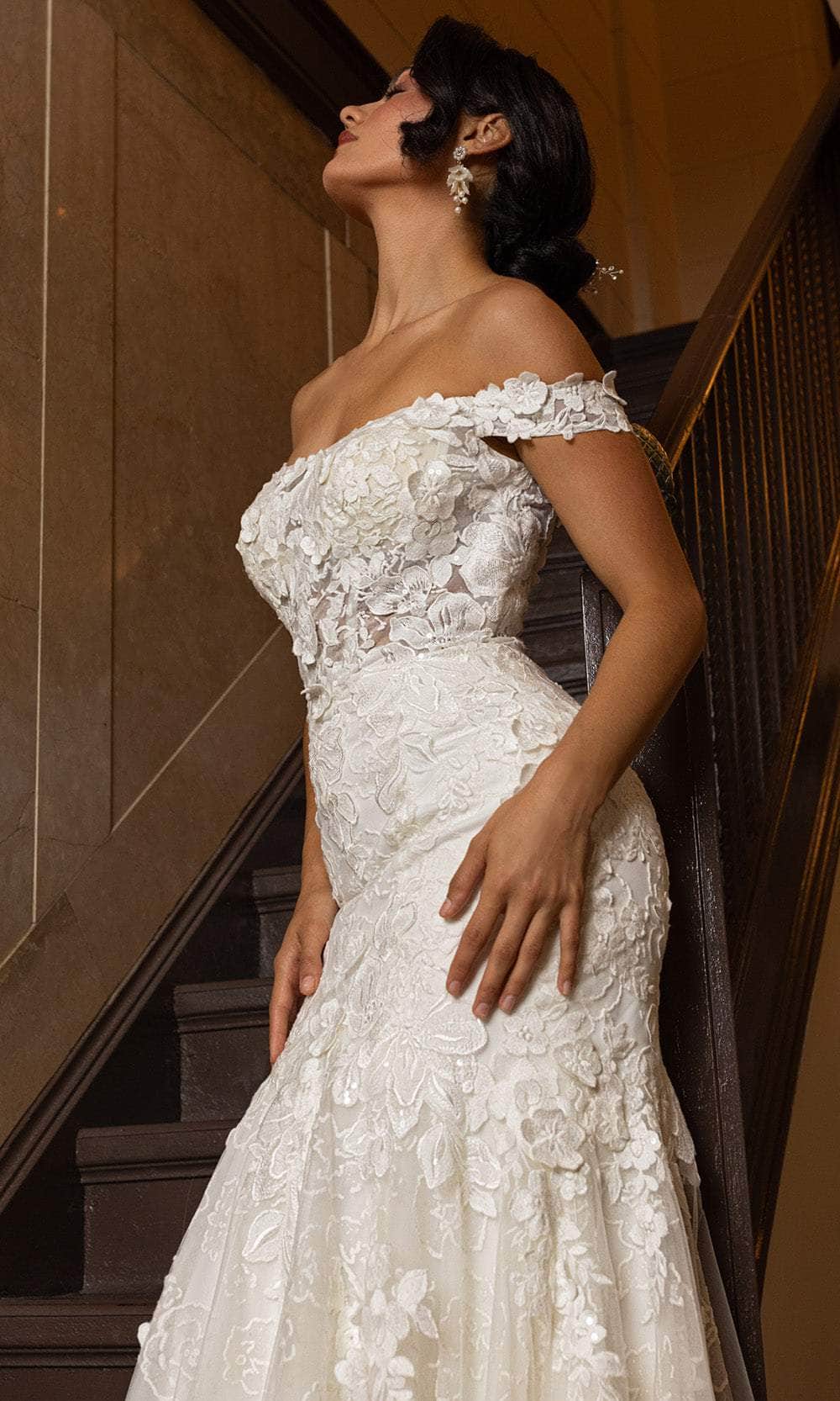 Rachel Allan RB5082 - Off-Shoulder Floral Lace Mermaid Gown Wedding Dresses