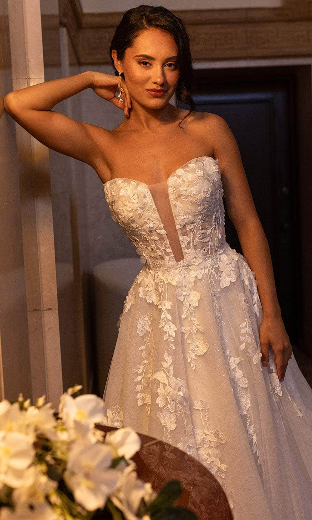Rachel Allan RB5084 - Strapless Floral Embroidered Ballgown Wedding Dresses