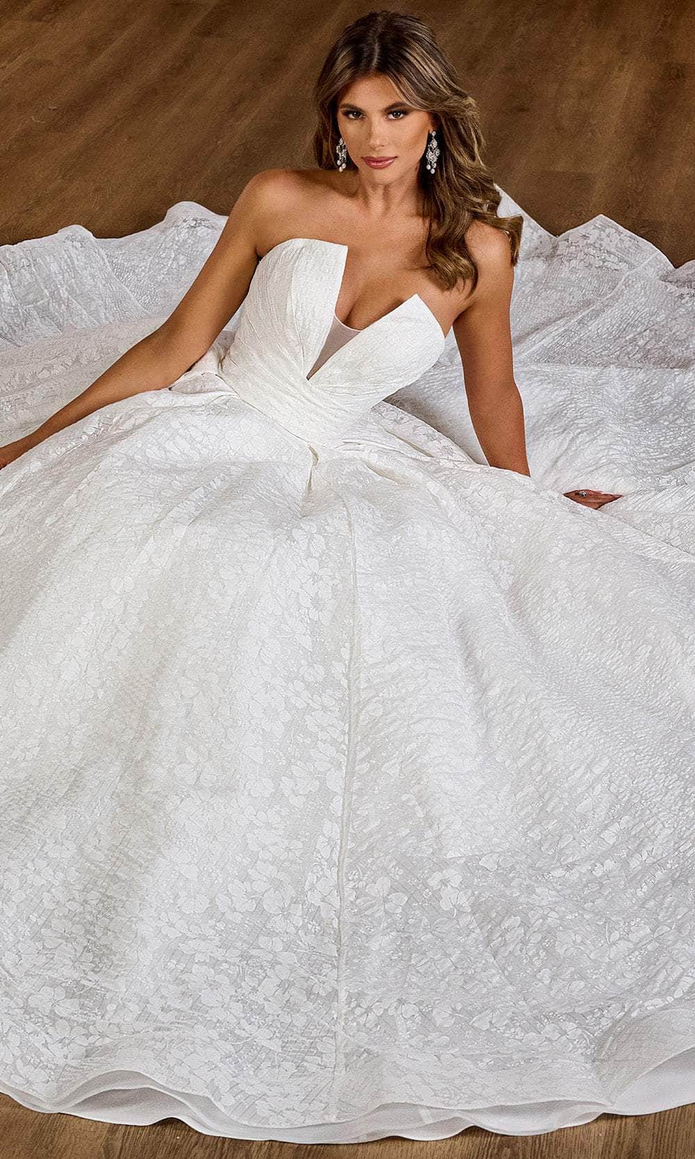Rachel Allan RB6150 - V-Neck Floral Print A-Line Gown Wedding Dresses