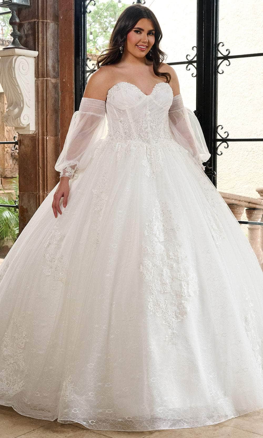 Rachel Allan RB6163 - Sweetheart Lace Ballgown with Detachable Sleeves Wedding Dresses