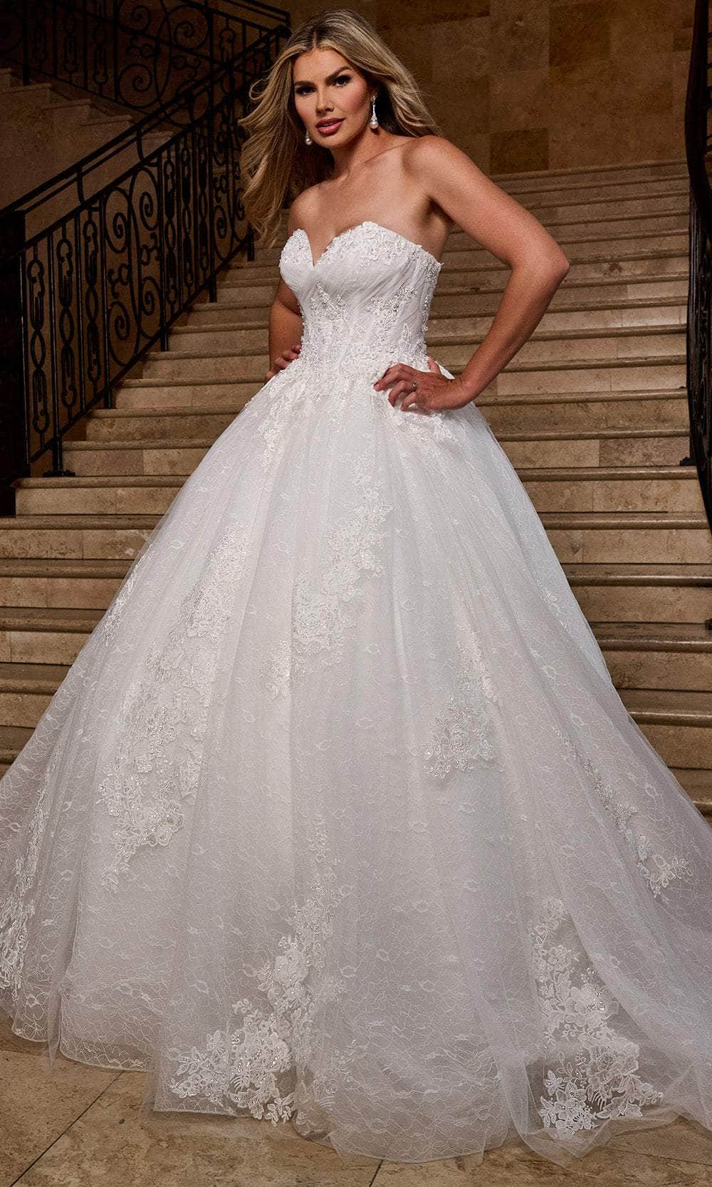Rachel Allan RB6163 - Sweetheart Lace Ballgown with Detachable Sleeves Wedding Dresses