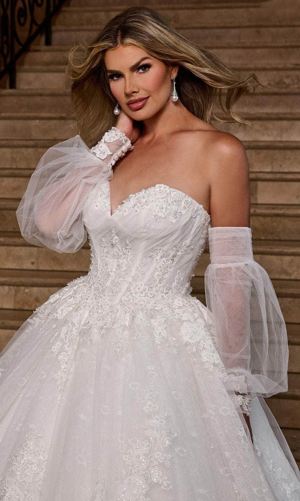 Rachel Allan RB6163 - Sweetheart Lace Ballgown with Detachable Sleeves Wedding Dresses