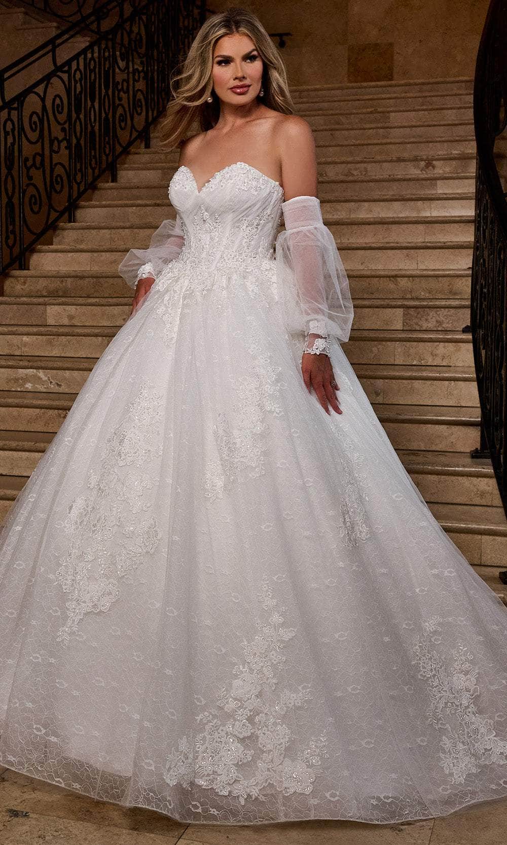 Rachel Allan RB6163 - Sweetheart Lace Ballgown with Detachable Sleeves Wedding Dresses