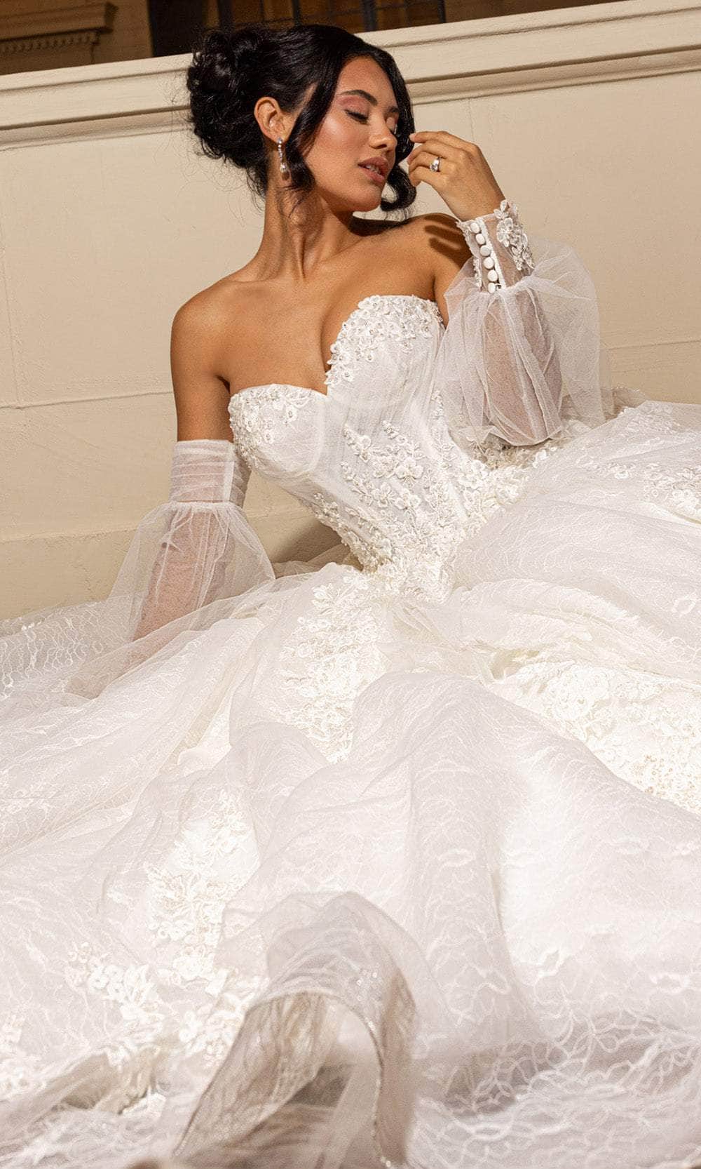 Rachel Allan RB6163 - Sweetheart Lace Ballgown with Detachable Sleeves Wedding Dresses