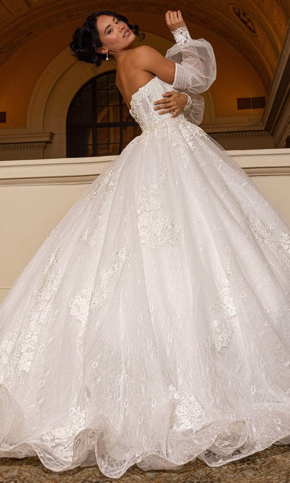 Rachel Allan RB6163 - Sweetheart Lace Ballgown with Detachable Sleeves Wedding Dresses