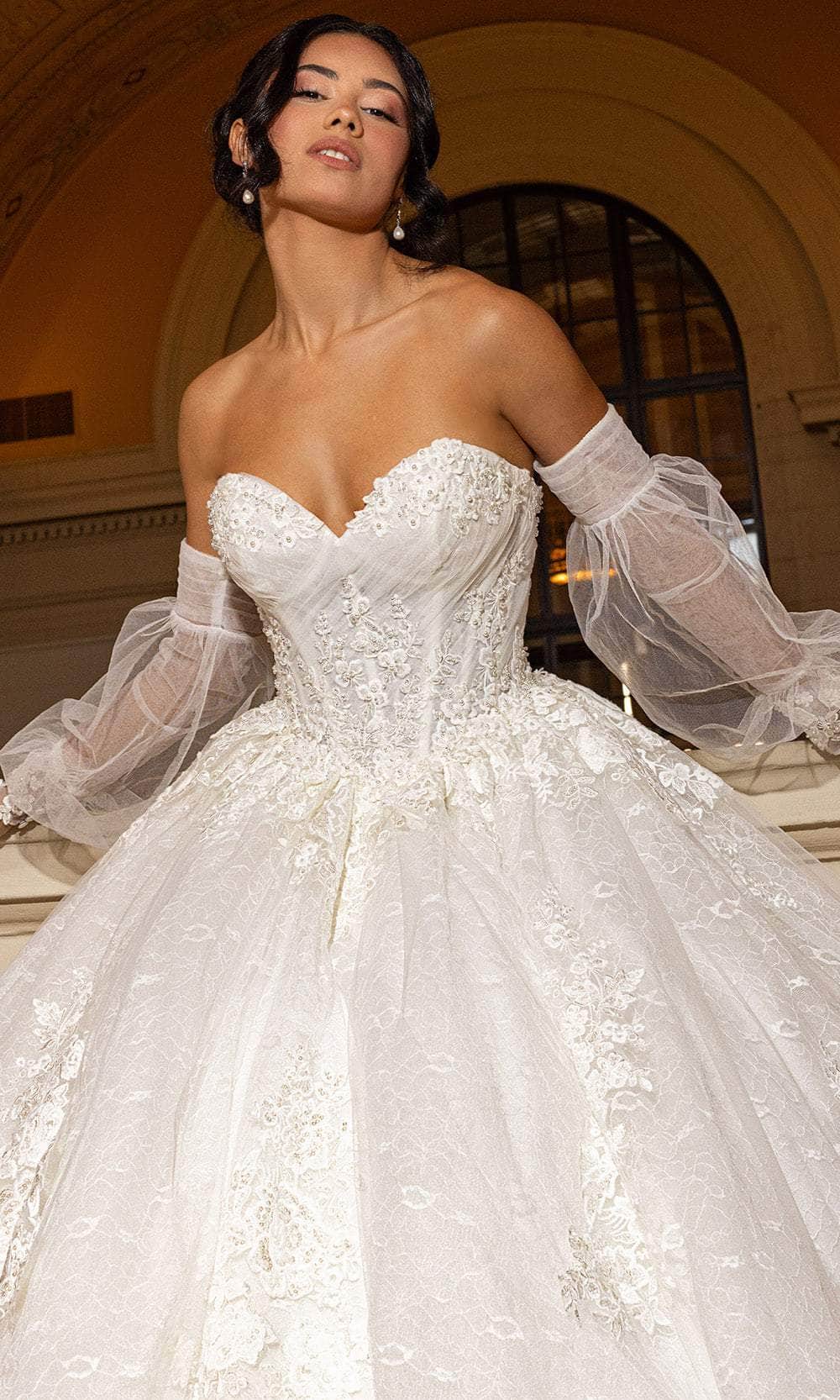 Rachel Allan RB6163 - Sweetheart Lace Ballgown with Detachable Sleeves Wedding Dresses