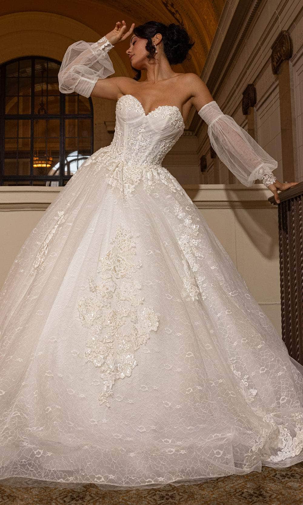 Rachel Allan RB6163 - Sweetheart Lace Ballgown with Detachable Sleeves Wedding Dresses