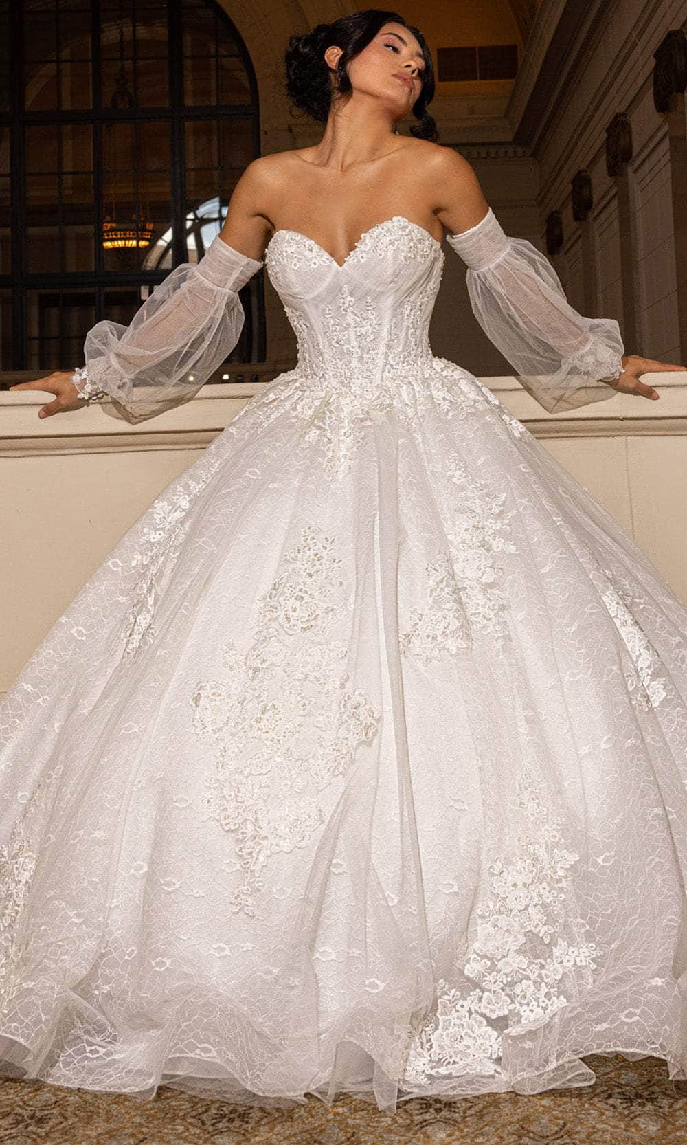 Rachel Allan RB6163 - Sweetheart Lace Ballgown with Detachable Sleeves Wedding Dresses