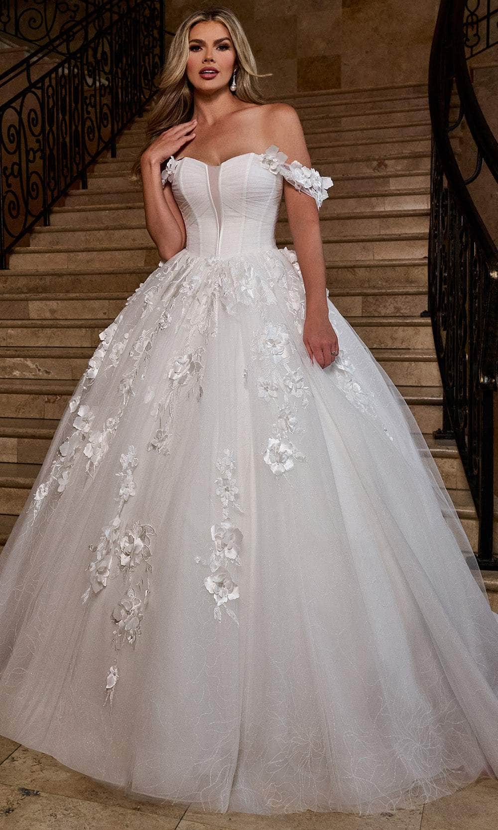 Rachel Allan RB6170 - Off-Shoulder Floral Corset Ballgown Wedding Dresses