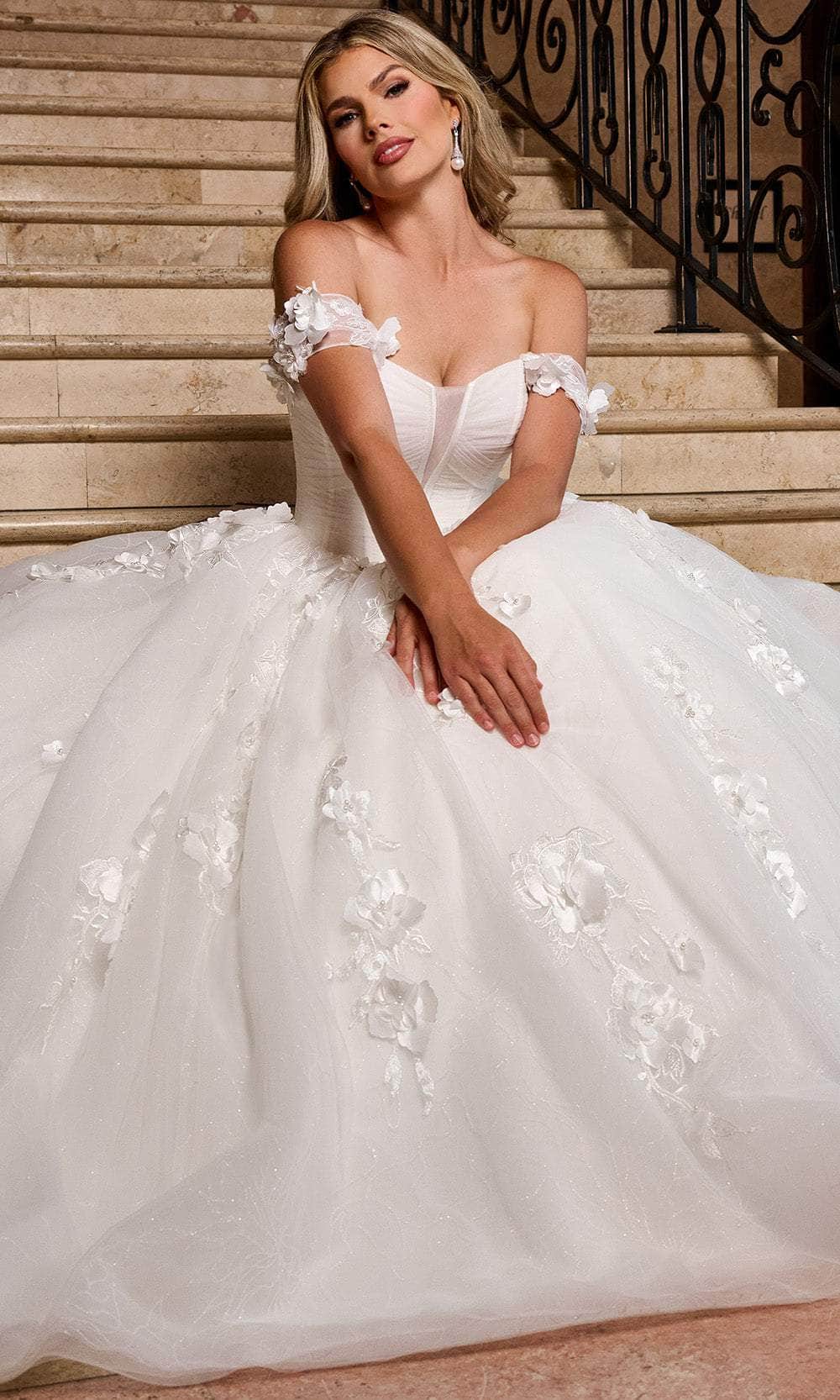 Rachel Allan RB6170 - Off-Shoulder Floral Corset Ballgown Wedding Dresses
