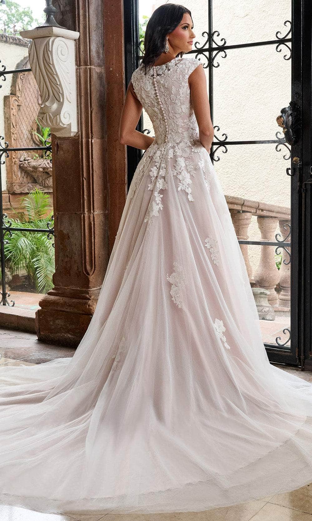 Rachel Allan RB7002 - Floral Lace Cap Sleeve Ballgown Wedding Dresses