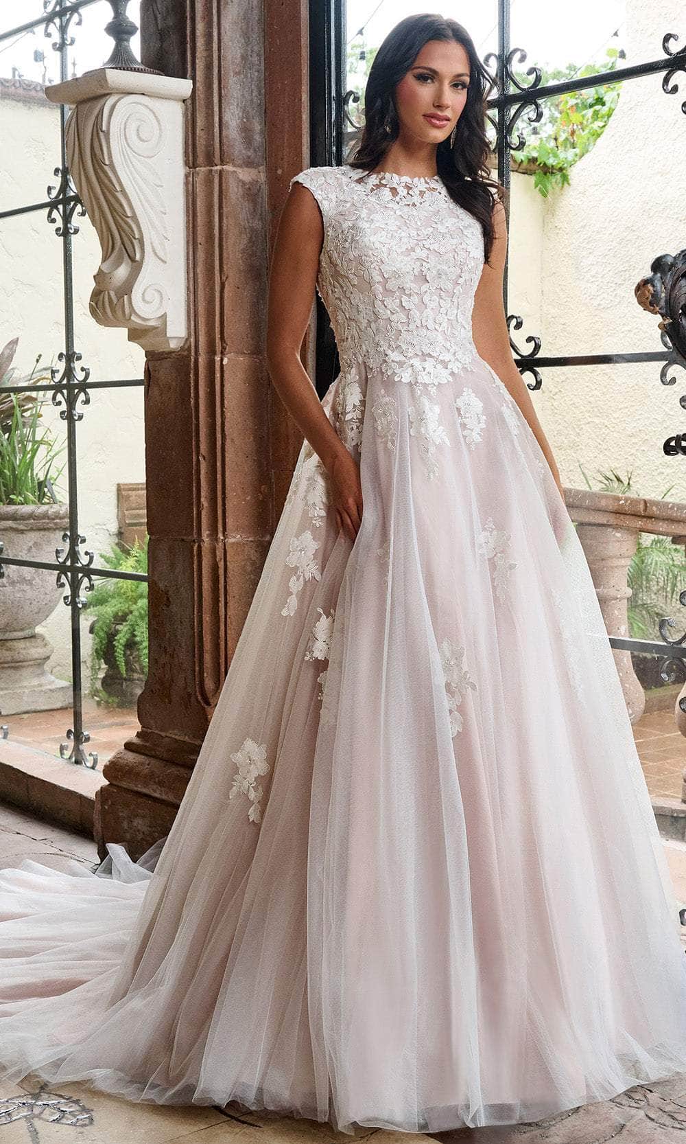 Rachel Allan RB7002 - Floral Lace Cap Sleeve Ballgown Wedding Dresses