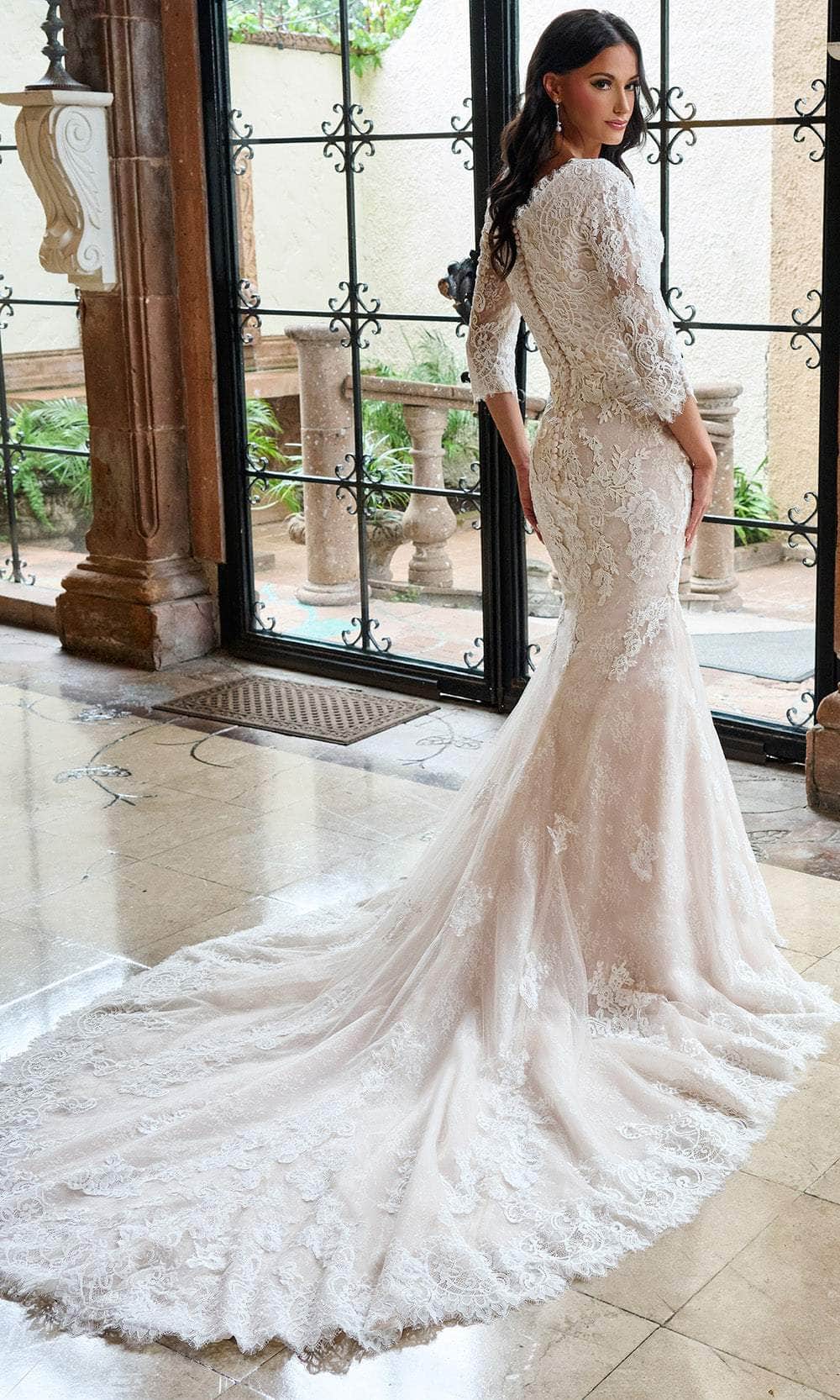 Rachel Allan RB7003 - Three-Quarter Sleeve Lace Bridal Gown Wedding Dresses