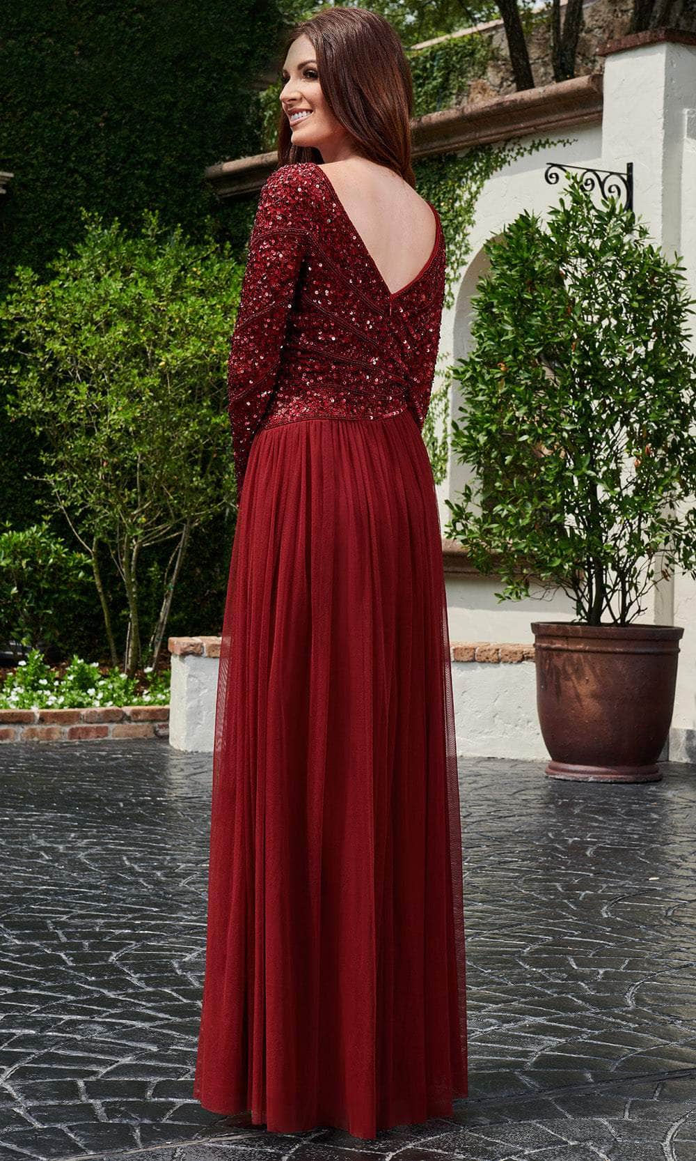 Rachel Allan RB8107 - Long Sleeve V-Neck A-line Gown Mother of the Bride Dresses