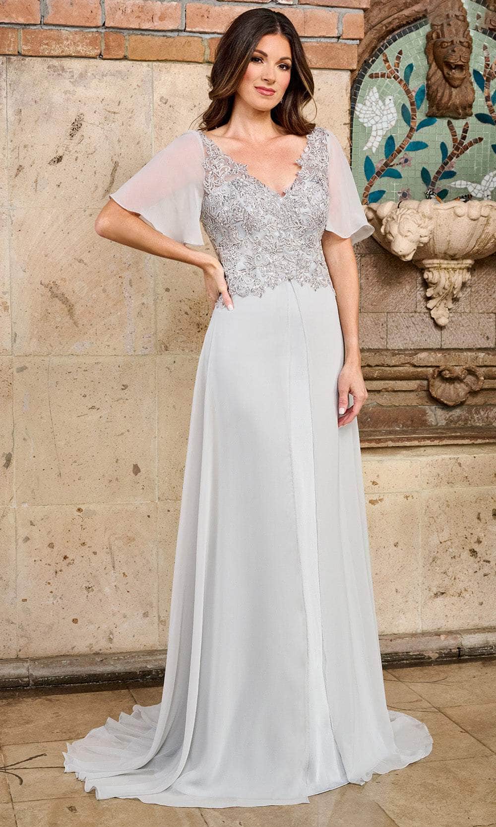 Rachel Allan RB8171 - Long Stretch Crepe, Chiffon, Beading A-Line Dress - Beaded Bodice, Short Flutter Sleeves, Flowing Chiffon Skirt, Split-Front Overskirt ADASA Rachel Allan RB8171 - Long Stretch Crepe, Chiffon, Beading A-Line Dress - Beaded Bodice, Short Flutter Sleeves, Flowing Chiffon Skirt, Split-Front Overskirt ADASA