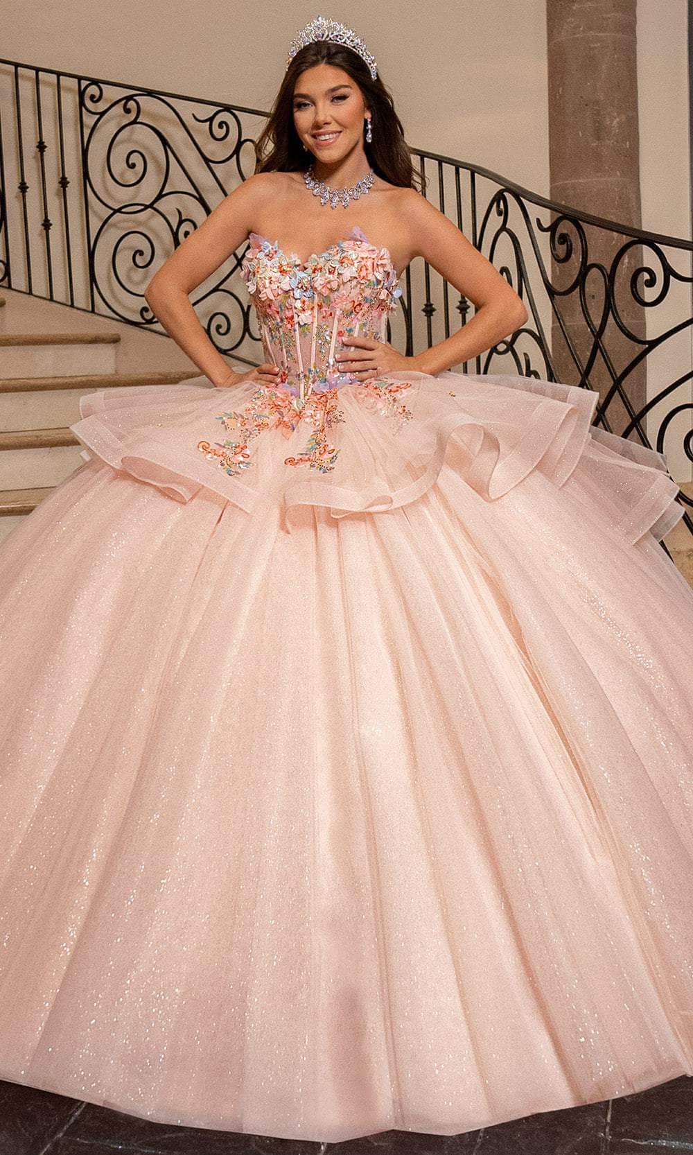 Rachel Allan RQ1161 - Floral Appliqued Strapless Ballgown Ball Gowns