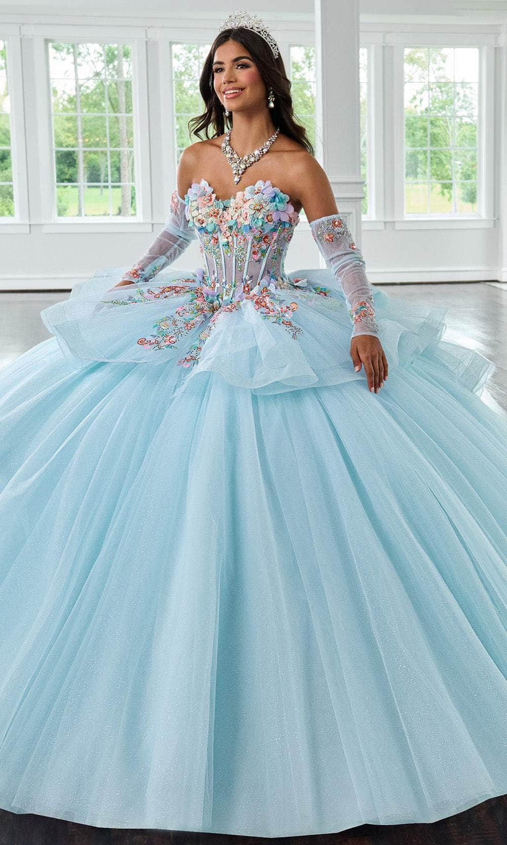 Rachel Allan RQ1161 - Floral Appliqued Strapless Ballgown Ball Gowns