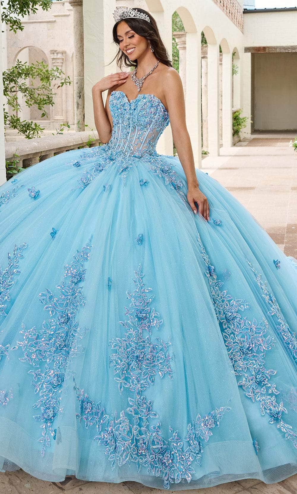 Rachel Allan RQ1163 - Sparkling Floral Applique Ballgown Ball Gowns