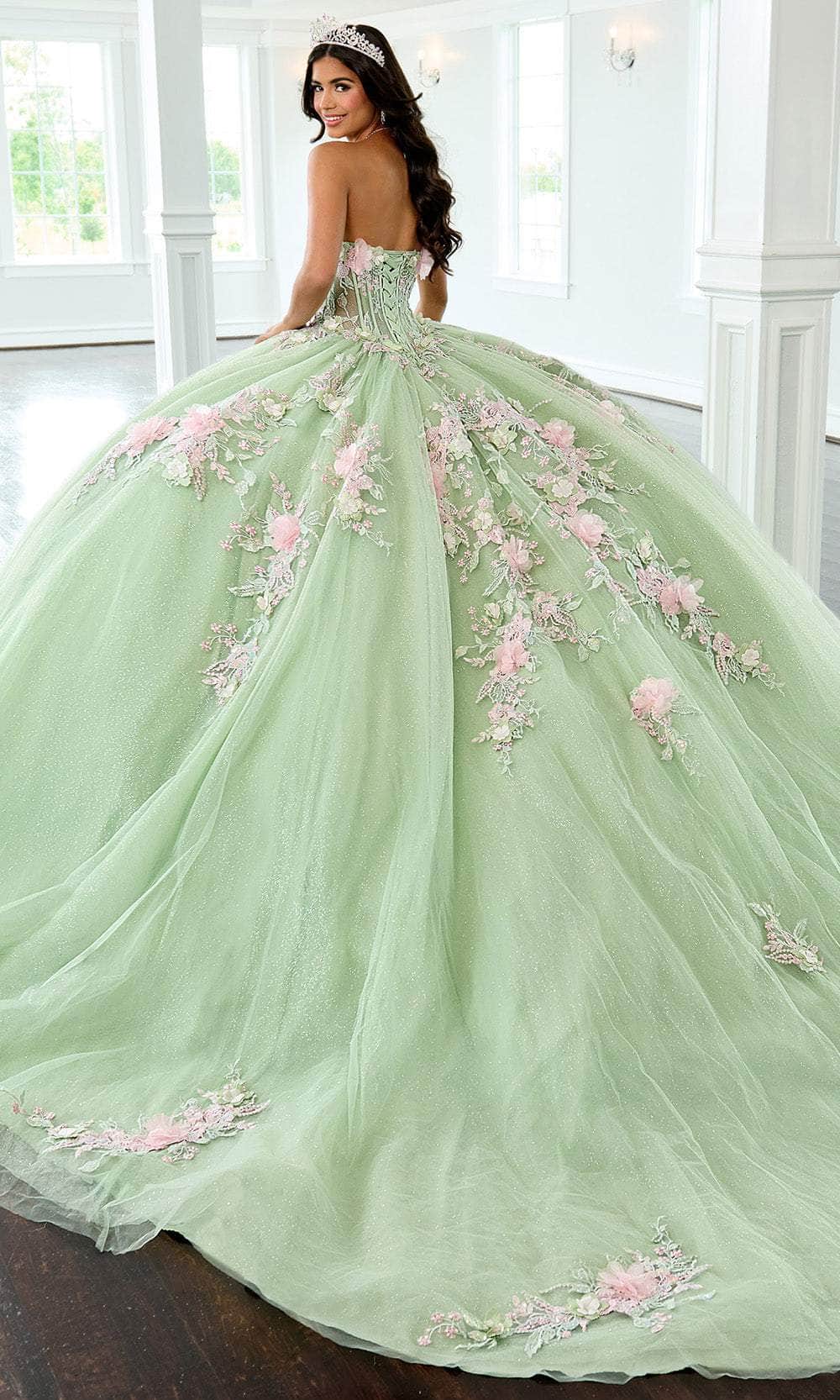 Rachel Allan RQ2216 - 3D Floral Applique Ballgown with Cape Sleeve Quinceanera Dresses