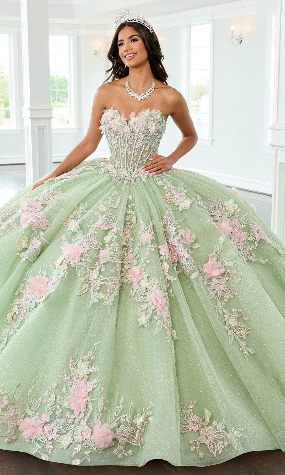Rachel Allan RQ2216 - 3D Floral Applique Ballgown with Cape Sleeve Quinceanera Dresses