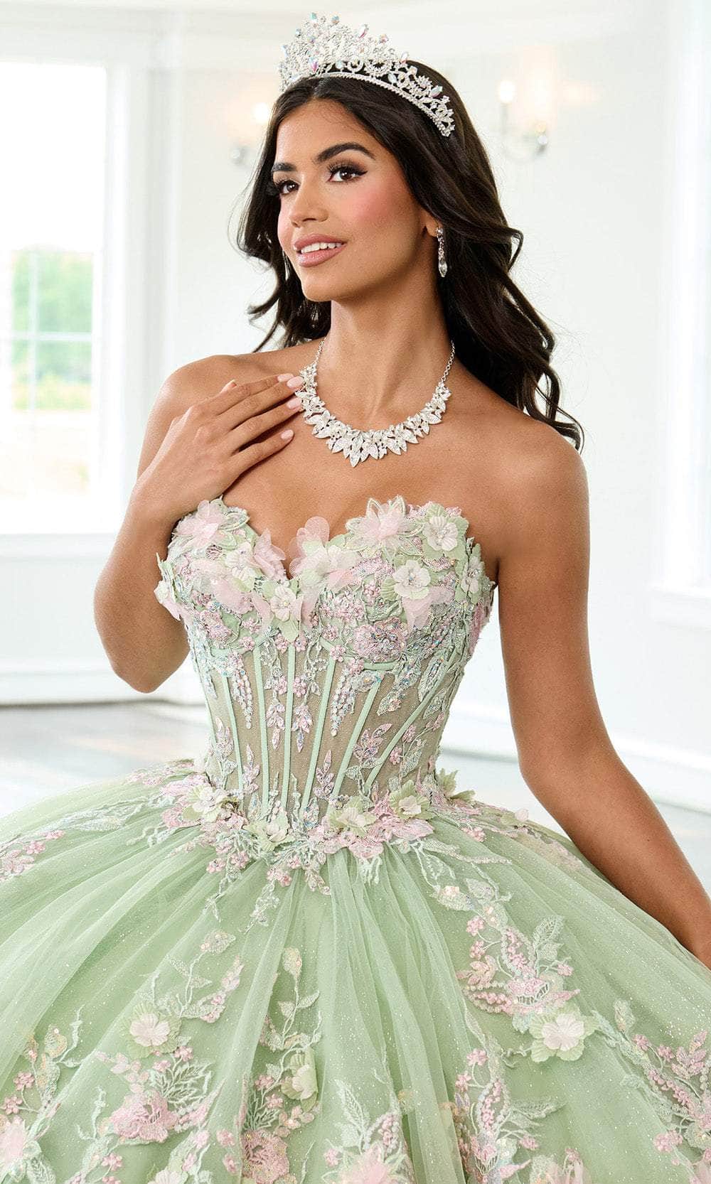 Rachel Allan RQ2216 - 3D Floral Applique Ballgown with Cape Sleeve Quinceanera Dresses