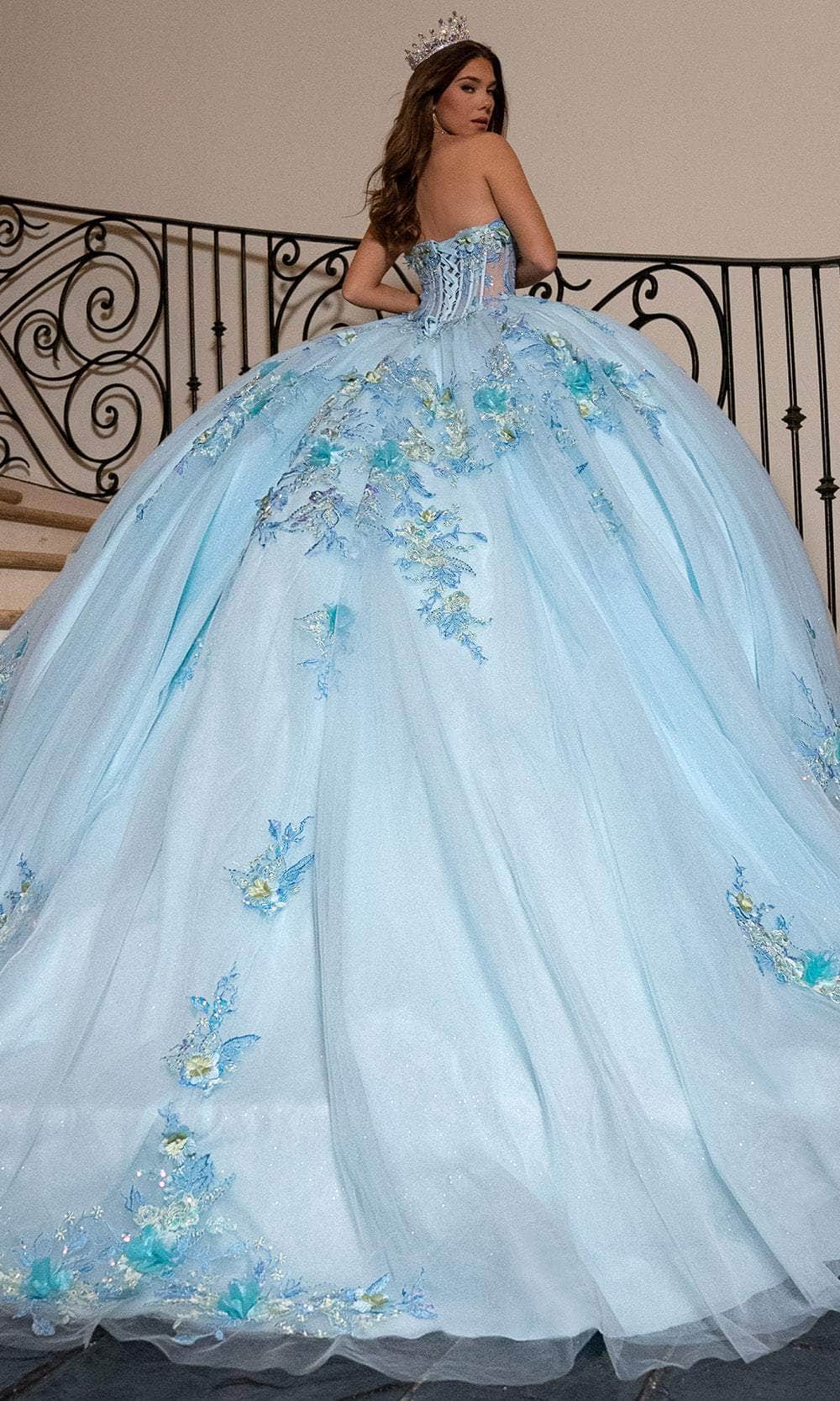 Rachel Allan RQ2216 - 3D Floral Applique Ballgown with Cape Sleeve Quinceanera Dresses