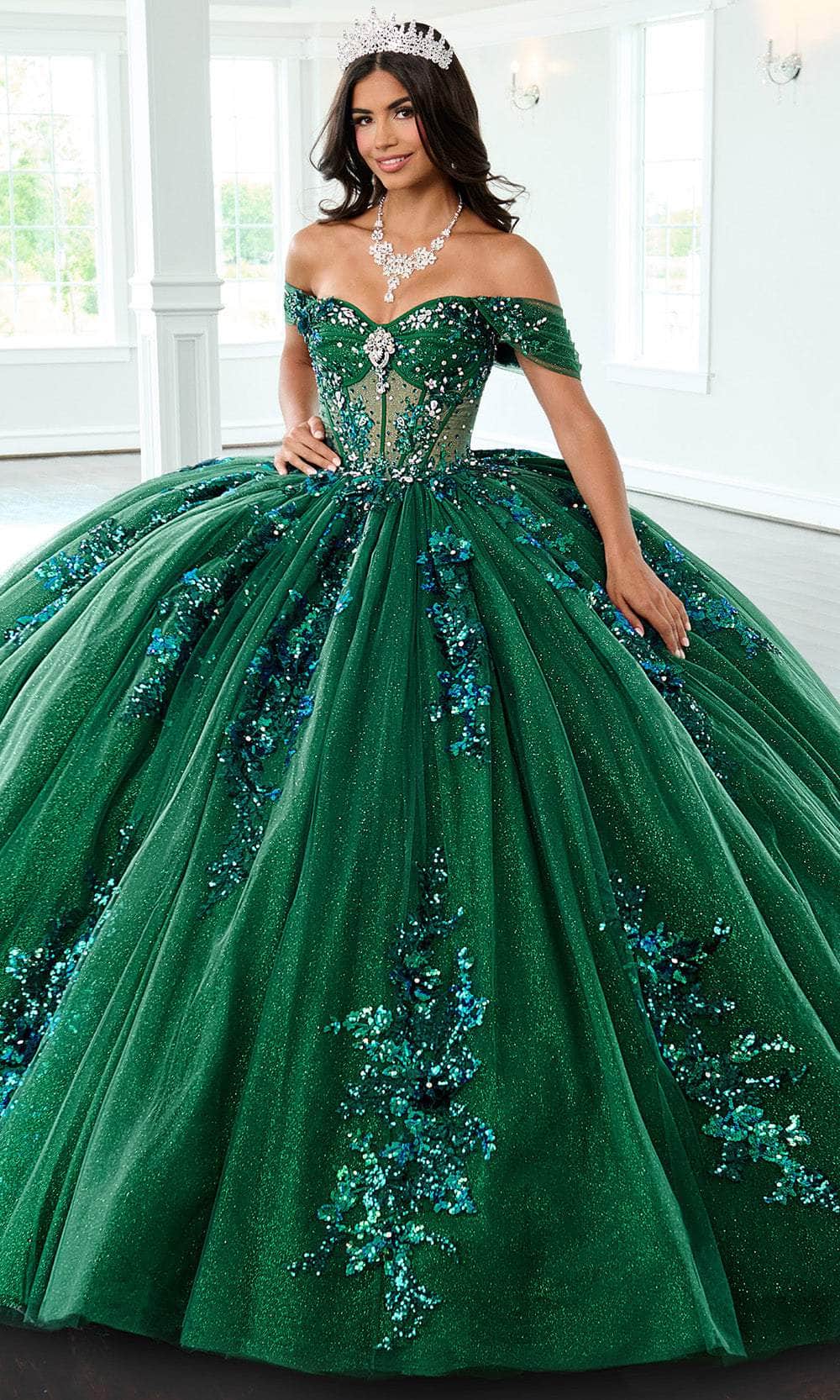 Rachel Allan RQ2224 - Long Glitter Tulle, Sequin Applique, Beading, 3D Flowers Ballgown Dress
