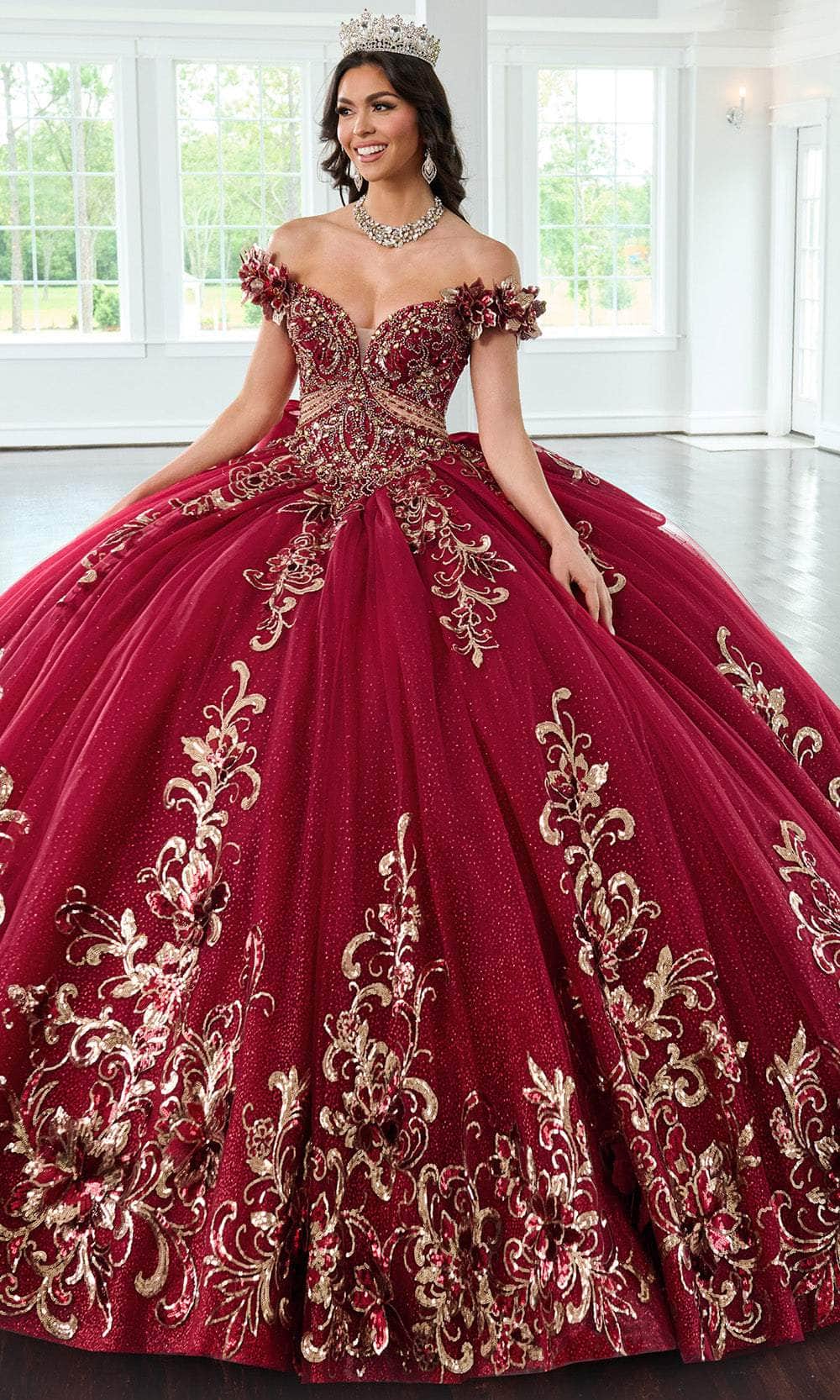 Rachel Allan RQ3145 - Floral Appliqued Sweetheart Ballgown with Bow Quinceanera Dresses
