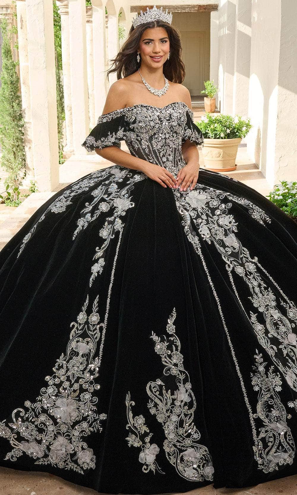 Rachel Allan RQ5011 - Long Velvet, Applique, Beading, 3D Flowers Ballgown Dress