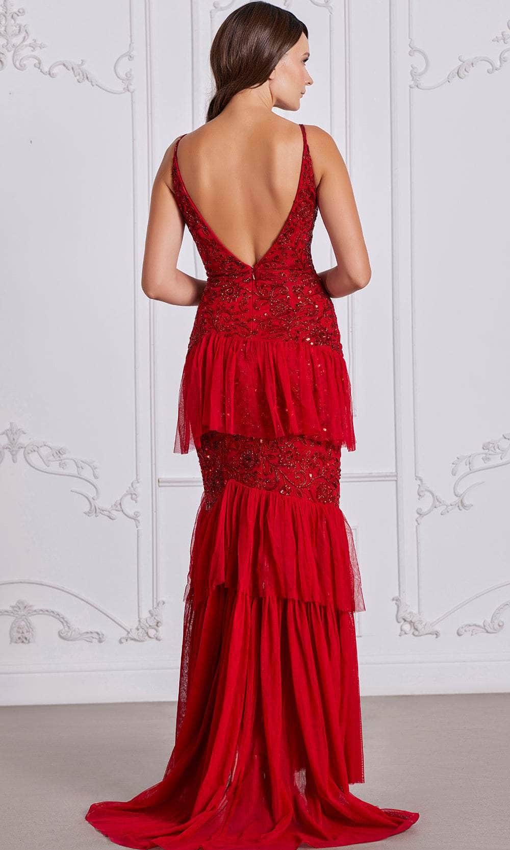 SCALA 80118 - V-Neck Ruffle Tiered Evening Dress Prom Dresses