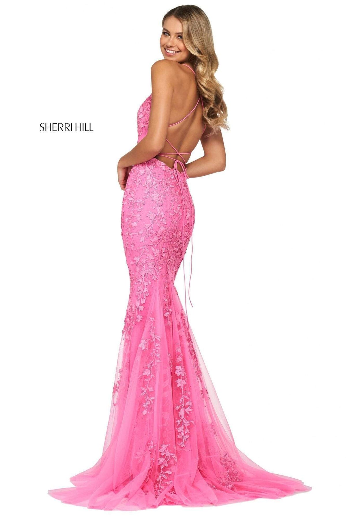 Sherri Hill - 52338 Sexy Open Back Foliage Motif Dress Prom Dresses