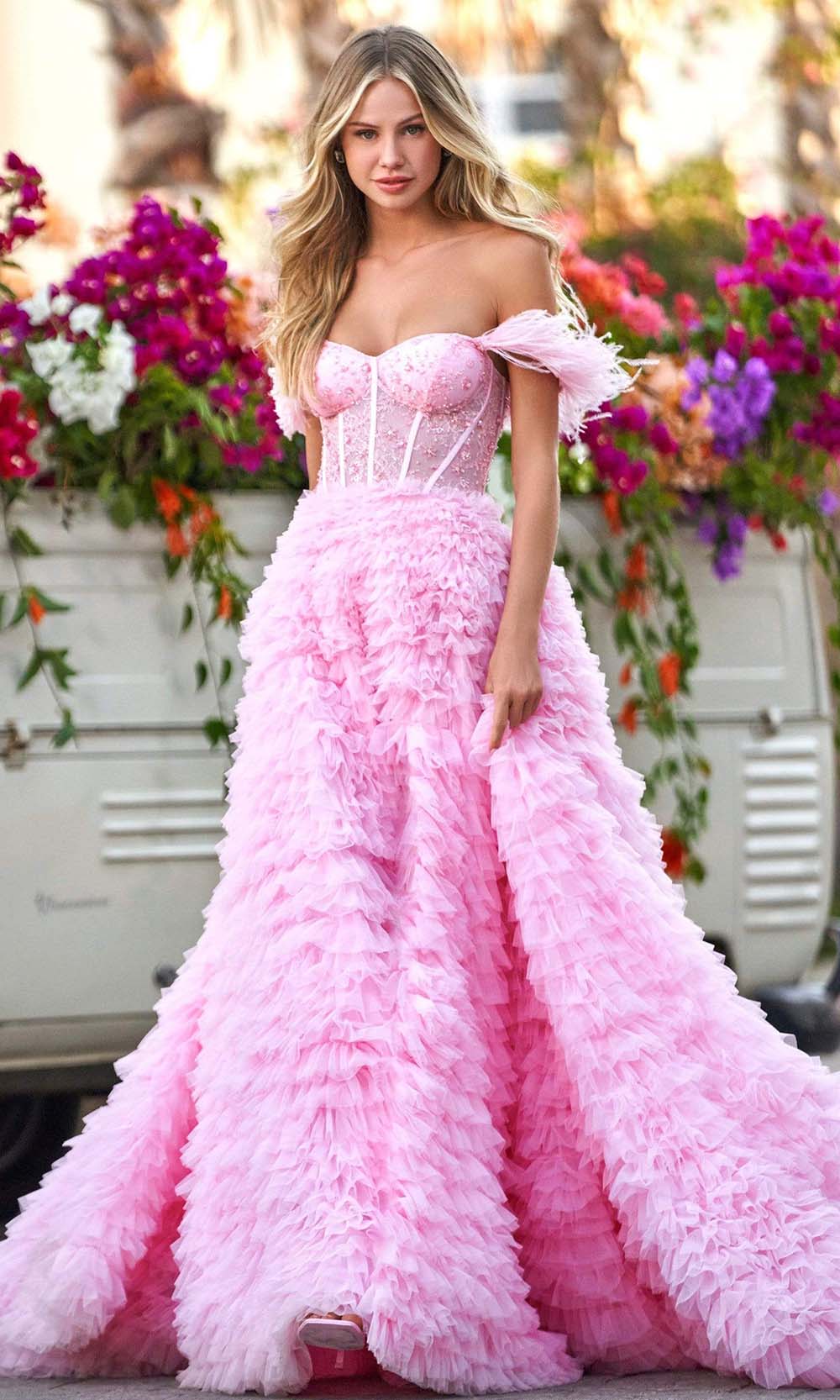 Sherri Hill - 54906 Off Shoulder Tiered Ballgown Prom Dresses
