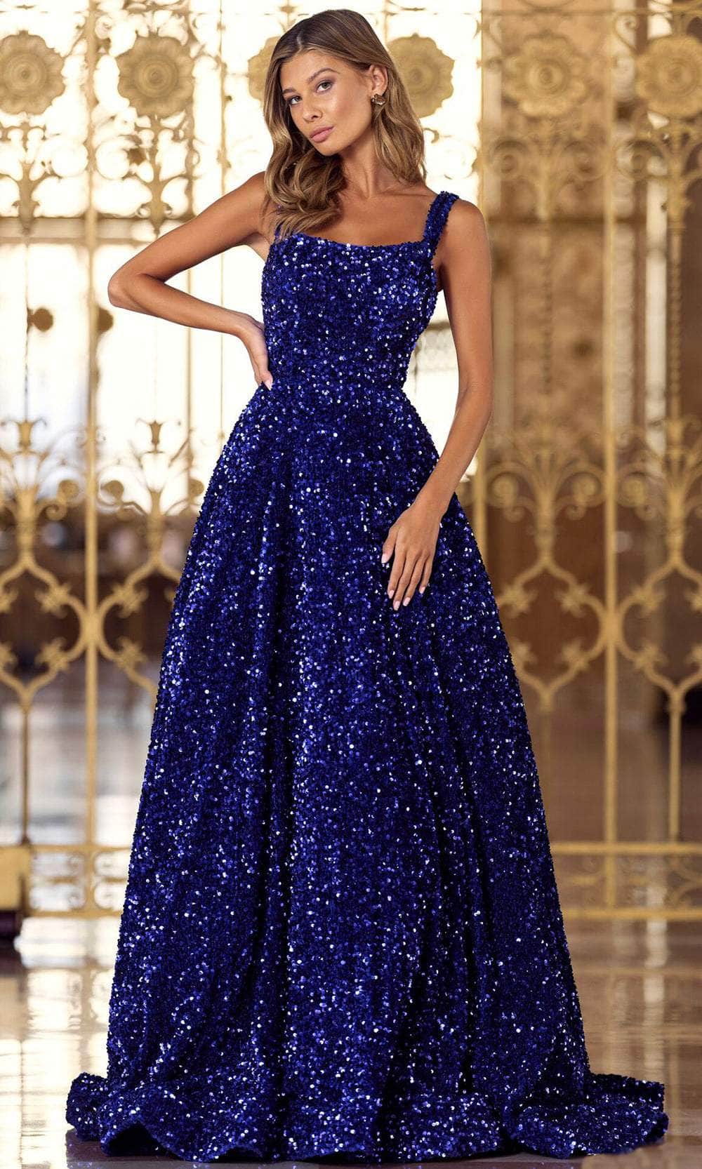 Sherri Hill 55093 - Long A-line Dress - Sleeveless, Sequined straps, Open back, Zipper closure, Train ADASA Sherri Hill 55093 - Long A-line Dress - Sleeveless, Sequined straps, Open back, Zipper closure, Train ADASA
