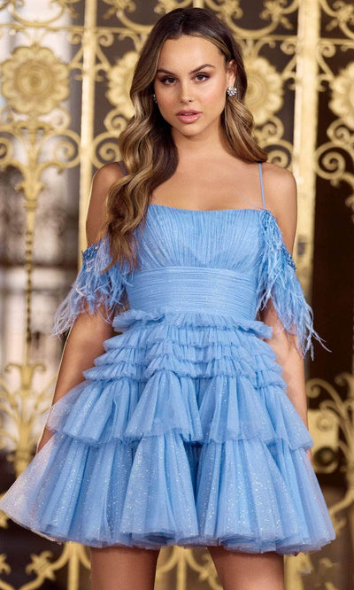 Sherri Hill 55233 - Feathered Tiered Cocktail Dress Cocktail Dresses 000 / Periwinkle