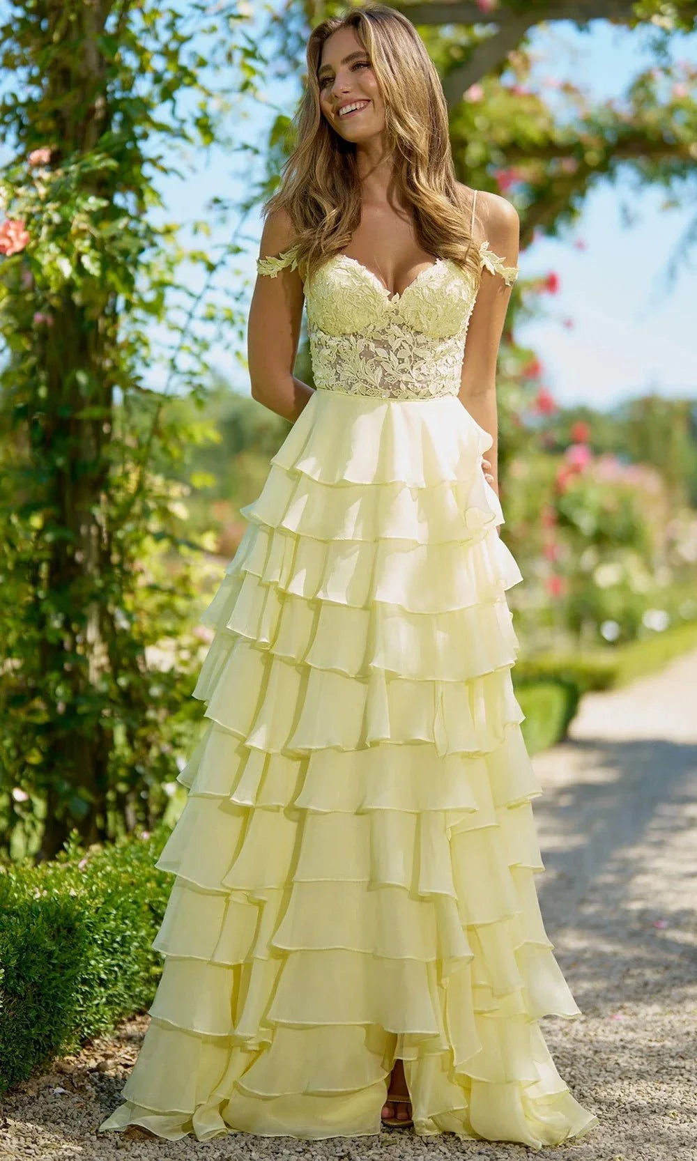 Sherri Hill 56868 - Chiffon A-Line Gown Prom Dresses 000 /  Yellow