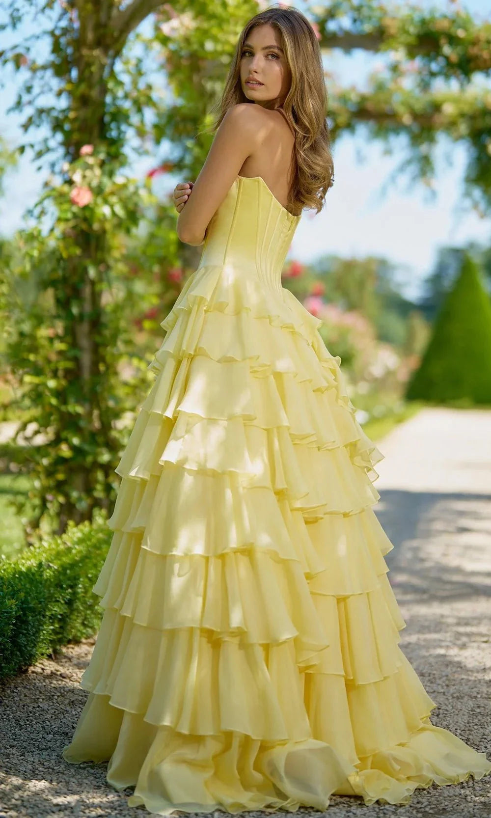 Sherri Hill 56911 - Strapless Tiered A-line Gown with Slit Prom Dresses