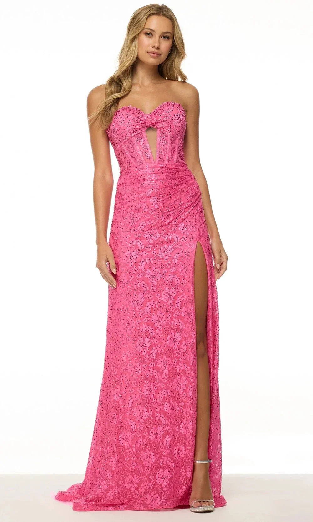 Sherri Hill 57086 - Floral Lace Gown with High Slit Prom Dresses