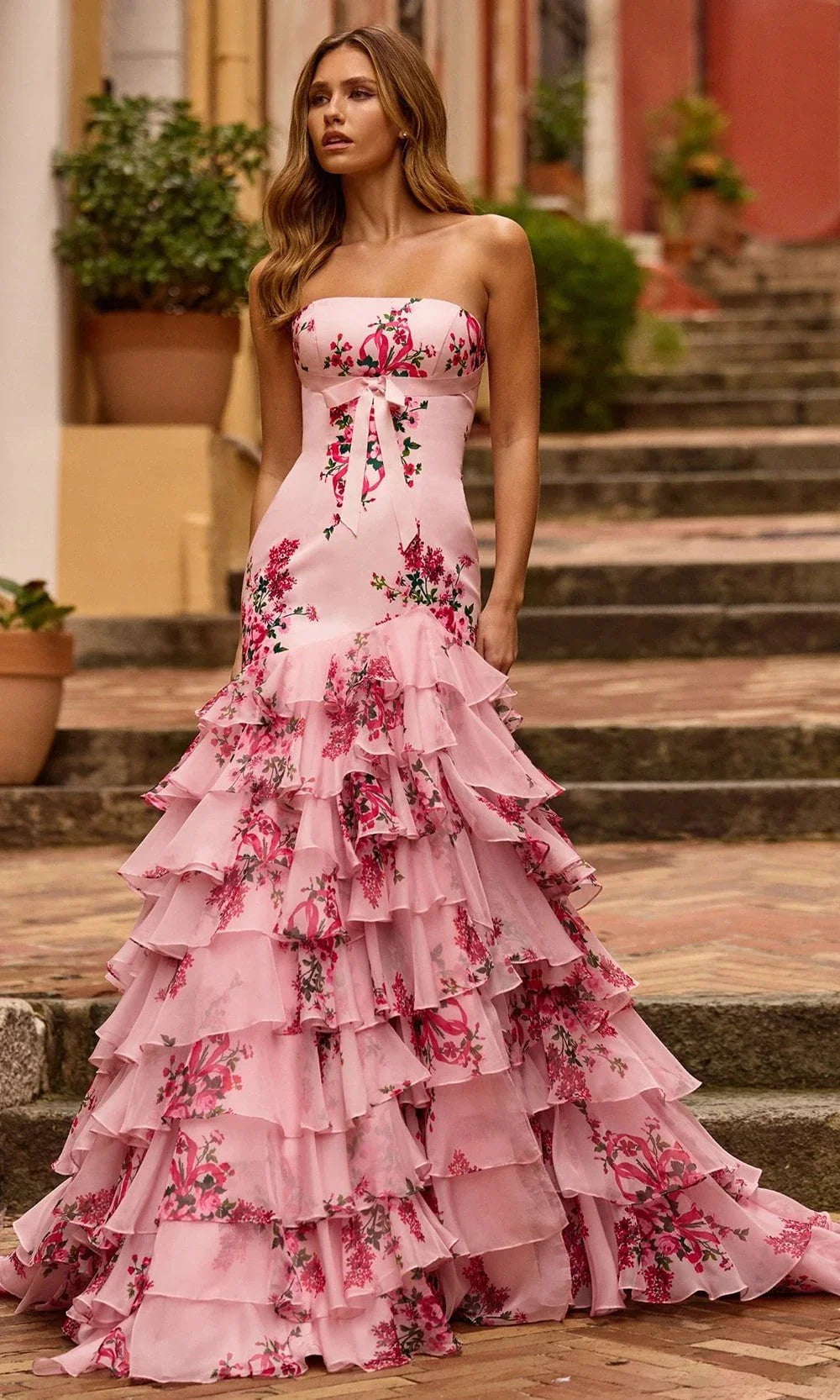 pink trumpet dress Luxury Rhinestone Ruffled Trumpet Prom Dress