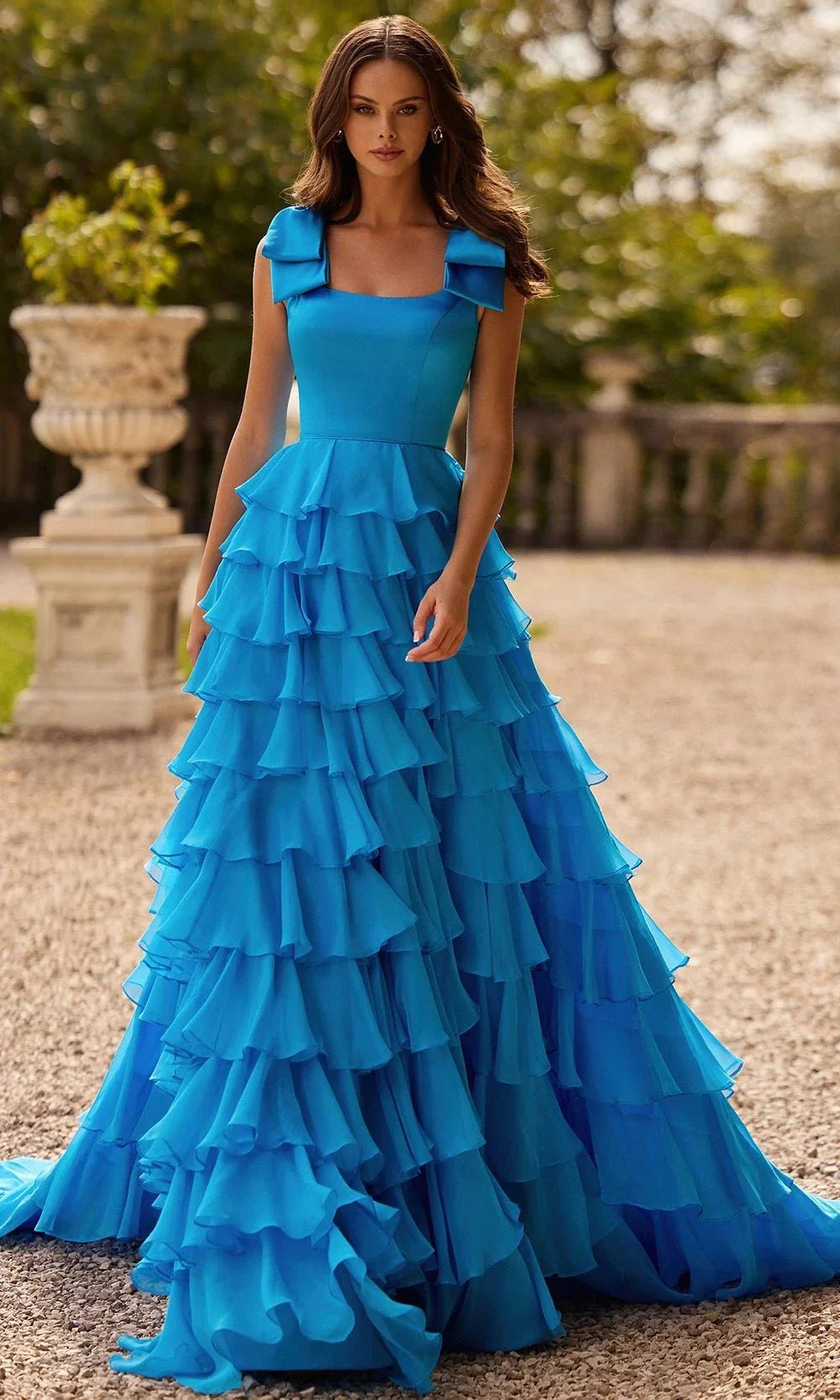 Sherri Hill 57215 - Elegant Square Neck Tiered Ruffle Gown Prom Dresses