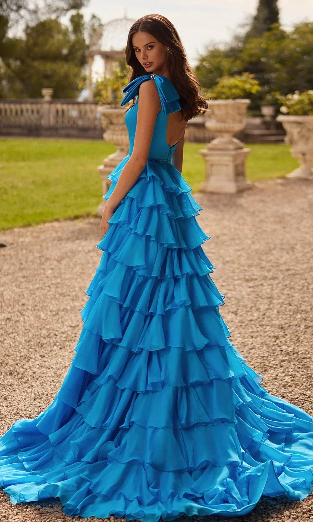 Sherri Hill 57215 - Elegant Square Neck Tiered Ruffle Gown Prom Dresses