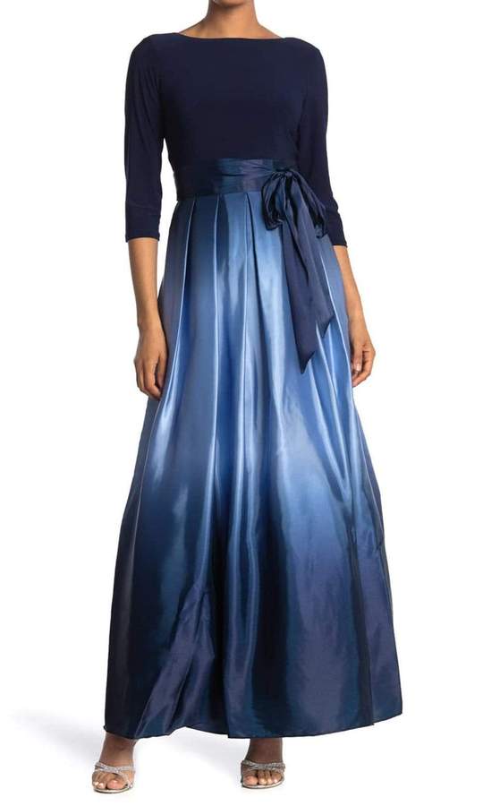 S.L. Fashions - 9151111SC Ombre Pleated A-line Dress In Blue