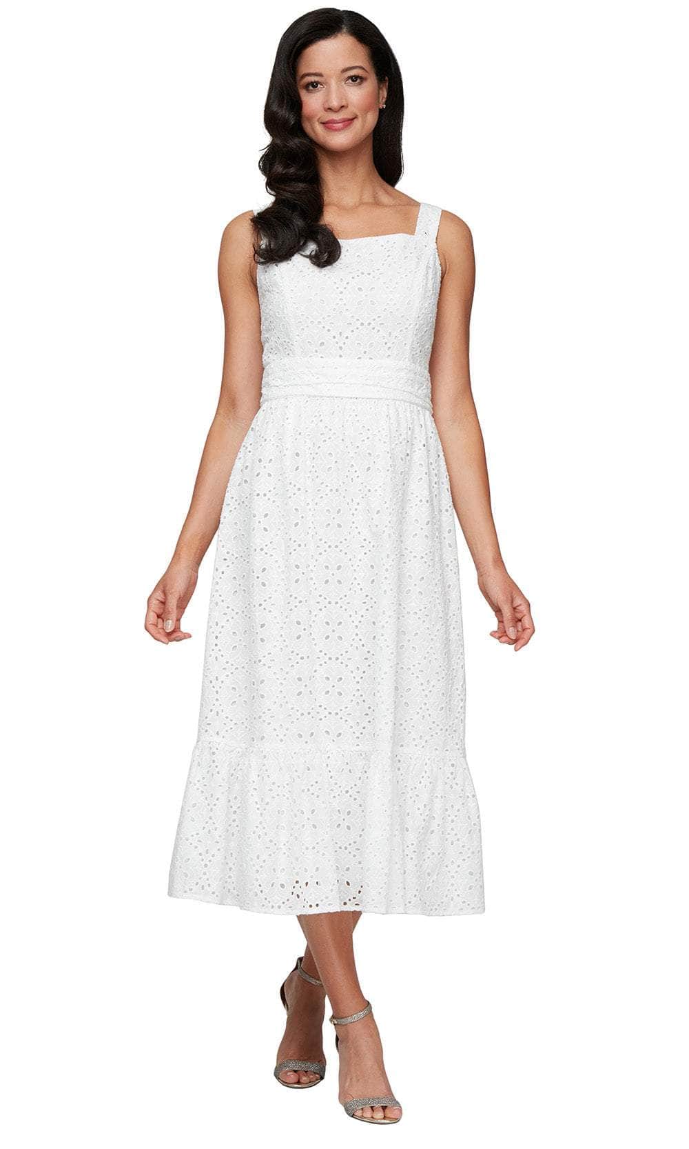 S.L. Fashions 9162118 - Wide Strap Lace Tea-Length Dress S.L. Fashions 9162118 - Wide Strap Lace Tea-Length Dress